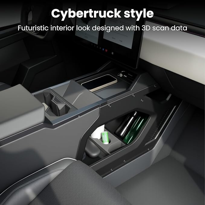 Cyber Truck Center Console Organizer 2023–2026, Double-Layer Lower Tray Storage Box System, Custom Fit Interior Cyber Truck Accessories