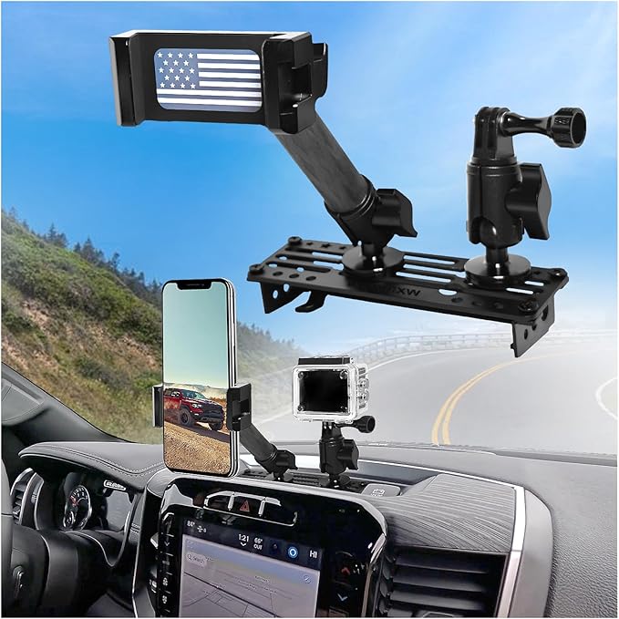 WXRYLYN 2024 2025 Ram Dash Mount Phone Holder for 2019-2025 Ram 1500 2500 3500 TRX Metal Dash Platform Phone Mount Go pr o Holder 2025 R am Cell Phone Holder Phone Mount