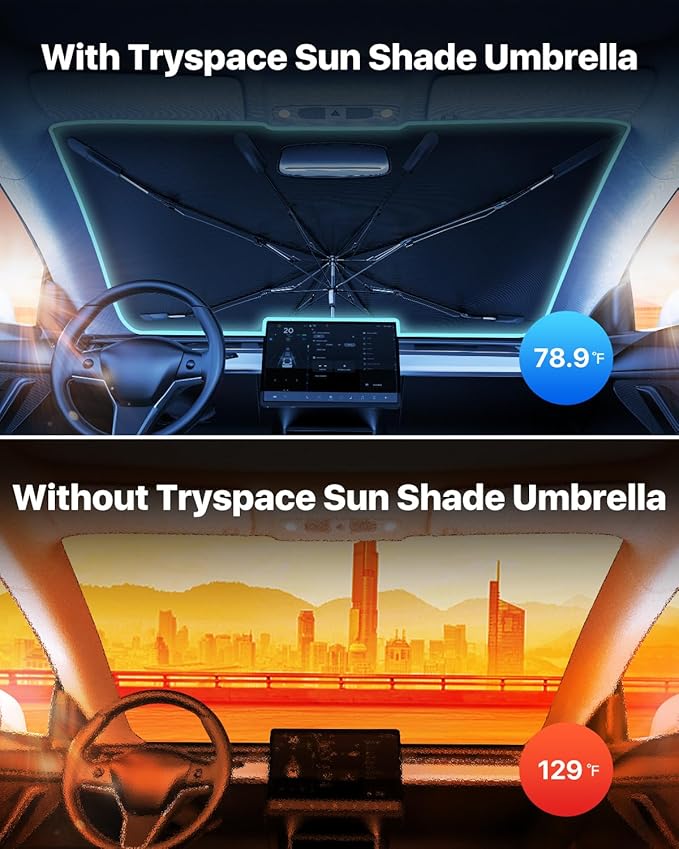 Car Windshield Sun Shade Umbrella - [Nano-Ice-Crystal Coatings] Protect Car from Sun Rays & Heat Damage Keep Cool and Protect Interior Medium (56" L x 31" W)