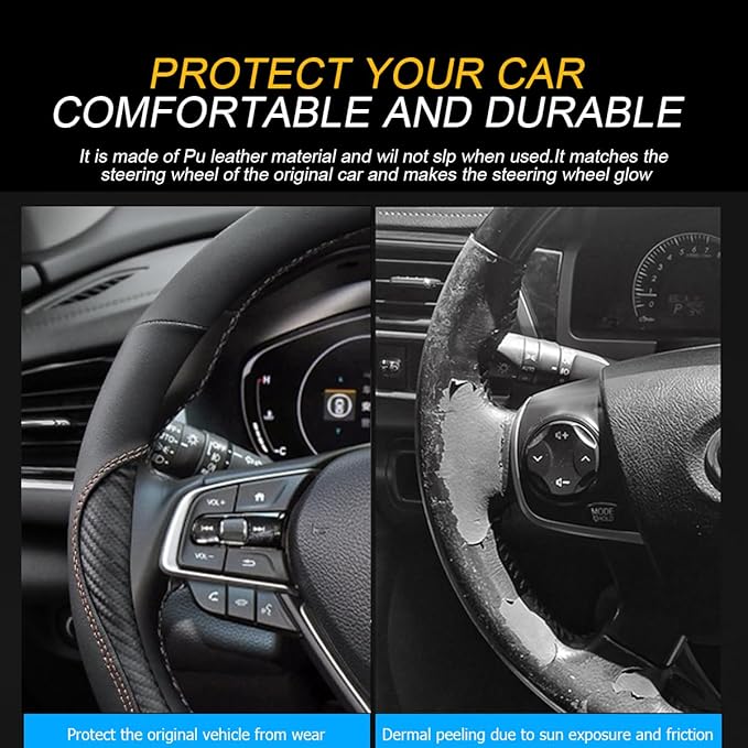 Mandark Car Steering Wheel Cover, 15 Inchs Microfiber Leather Non-Slip Vehicle Steering Wheel Protector, Breathable Auto Interior Protection Accessories, Universal for SUV Sedan Truck (Black/Orange)