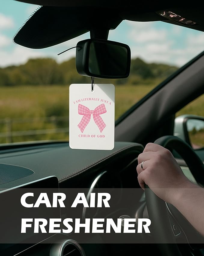 Pink Christian Cologne Car Air Freshener 4 Pcs, Coquette Pink Bow Floral Hanging Air Freshener for Cars Bathroom Dorm Books Decor, Cute Christian Accessories Gifts for Women Girls