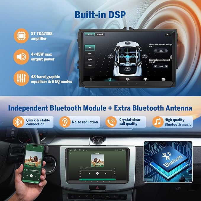 Eonon 4+64G Android 14 Car Stereo for Volkswagen Golf Passat SEAT Skoda, 9'' CarPlay Android Auto Touchscreen Headunit with DSP, Bluetooth,SWC- VWX7A