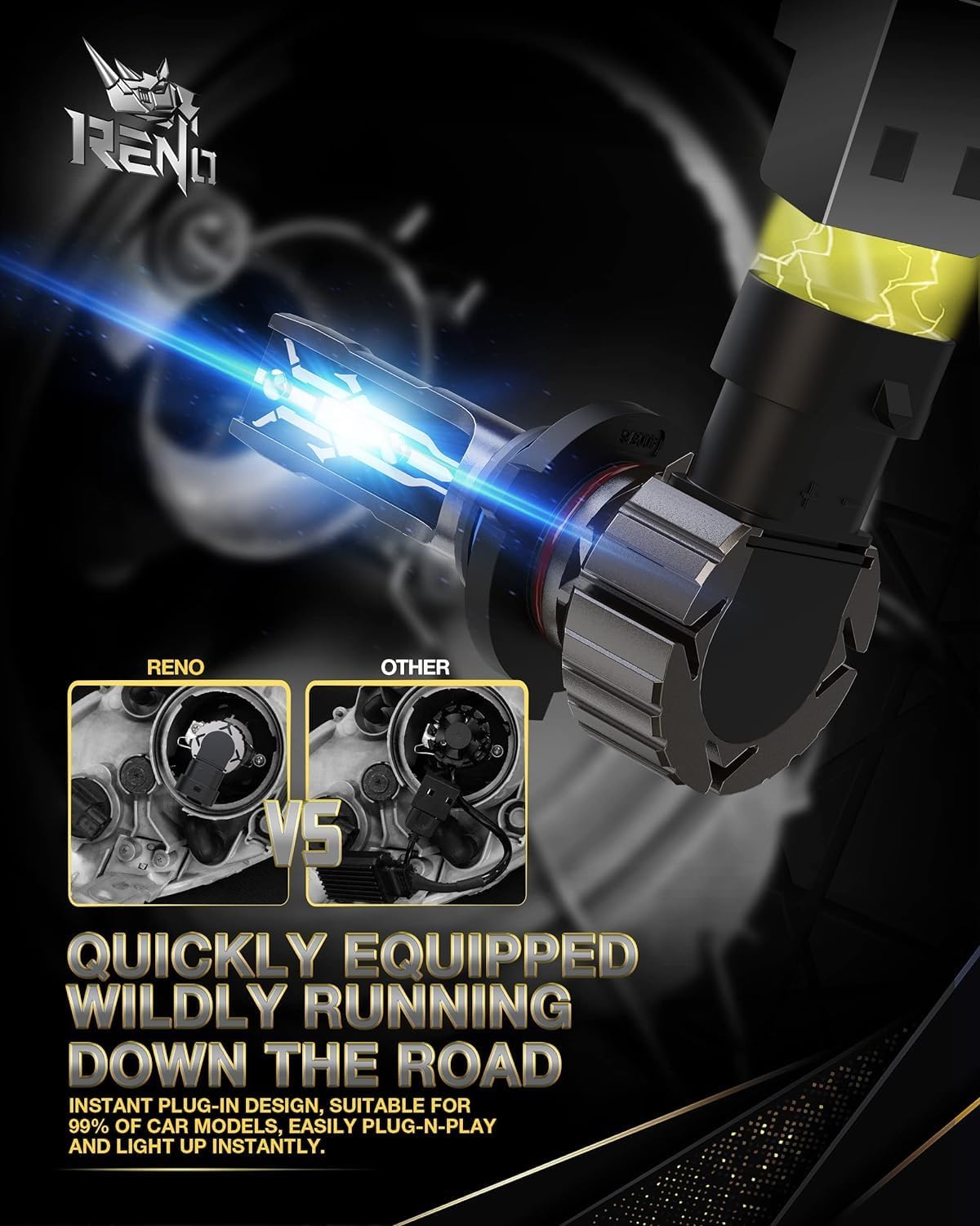 RENO 9006 Bulb, 9006 Fog Lights Bulb, 9006 Light Bulbs Fog Bulb Fanless In Line Car Fog Light Plug and Play, Pack 2