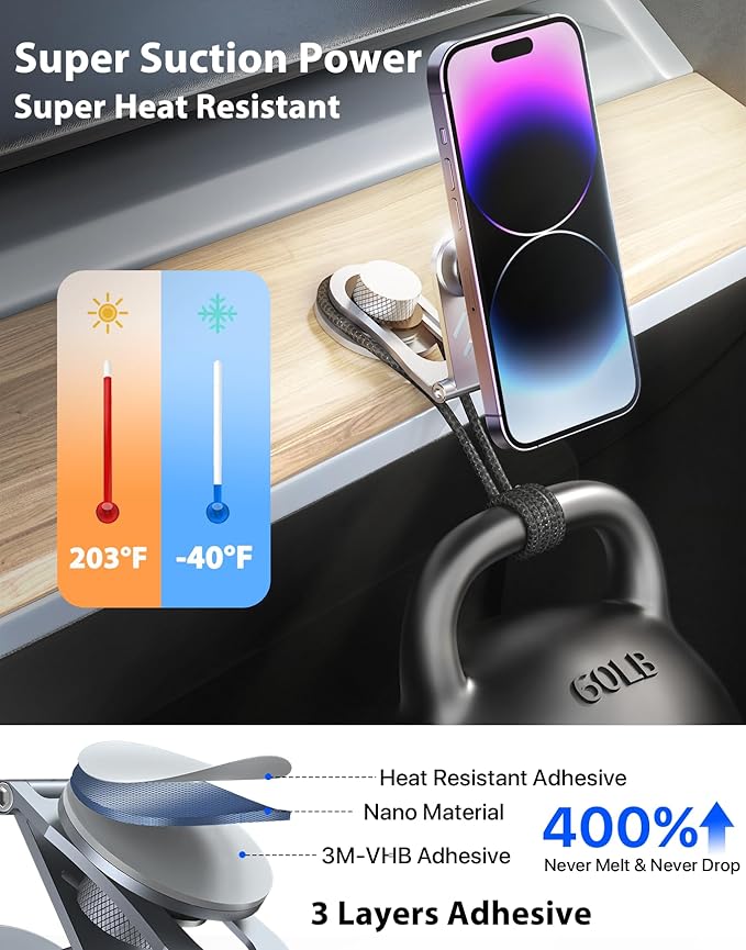 Nycetek Tesla Phone Mount Holder for, [Super Suction Power] Dashboard Magnetic iPhone Car Mount for Tesla Model Y/3/S/X Accessories 2025, Alloy Foldable Car Holder for iPhone Samsung and More