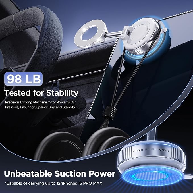 MSXTTLY Vacuum Magnetic Phone Holder for Car Suction Cup Phone Mount Adjustable Suction Phone Mount 2026 Upgraded Vacuum Magnetic Phone Stand for All Smartphones White