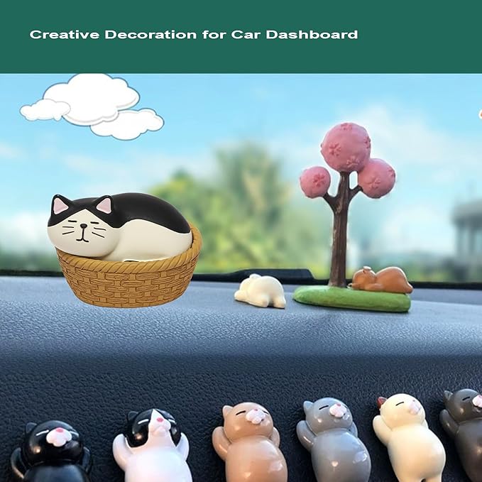 Miniature Cat Figurine kit Mini Resin Statue for Office Desk Black & White Cat Organizer for Nightstand Garden Fairy Accessories Deco Car Dashboard Gift for Cat Lovers