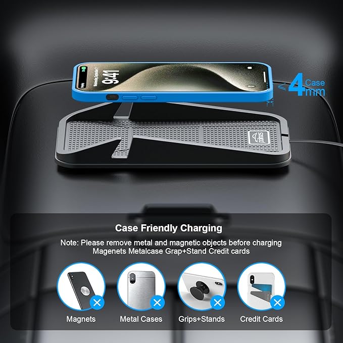 Wireless car Charger Charging pad,POLMXS No-Slip Wireless Phone Charger for car Cell Phone Cordless Charging mat Compatible with iPhone 16/15/14/13/12 Galaxy S23 S22 S21 Note10(C17)