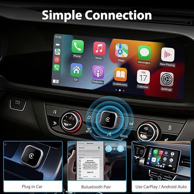 Sunweyer 2026 Latest Wireless CarPlay & Android Auto Dongle 2 in 1 Auto Connect Box,USB Type-C Port,Supports Online Updates Wired to Wireless Adapter (S40) (S42)