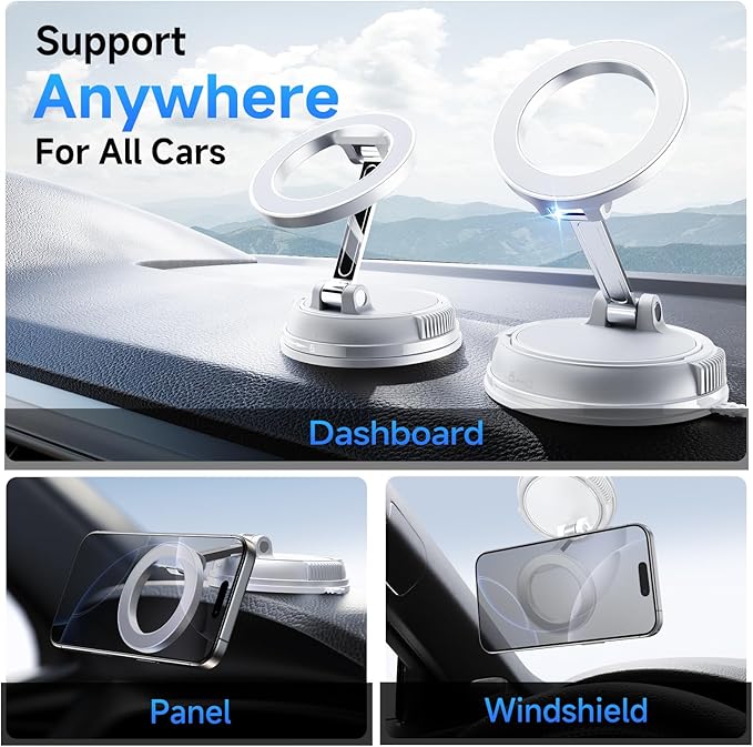 ANDERY Car Phone Holder for Magsafe [78+LBS Strongest Suction & 2400gf Magnetic] 360° Adjustable Car Phone Mount, Phone Holders for Your Car for iPhone 17-12 Pro Max Plus Air, White