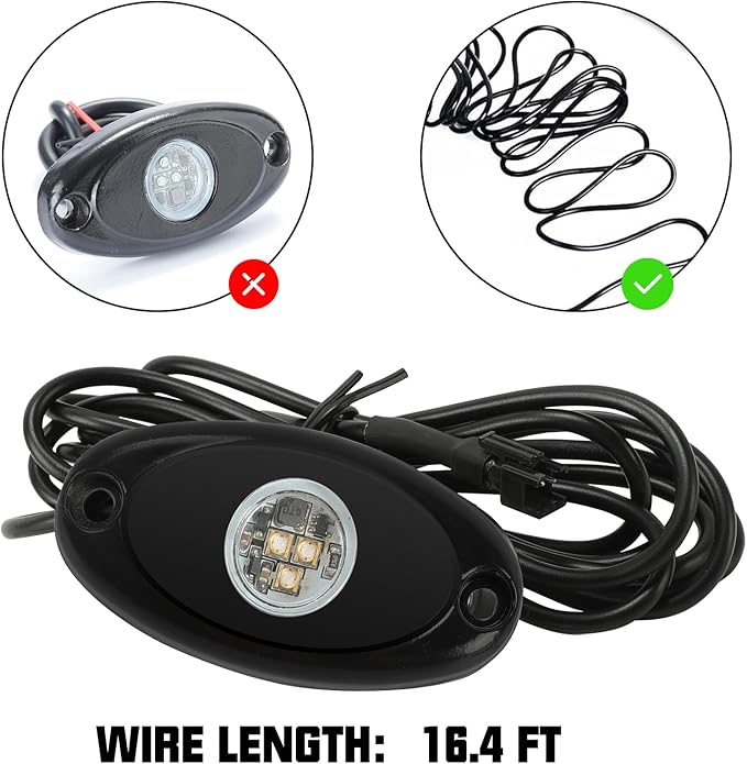 SUNPIE 8 Pods Quick Connect Blue Rock Lights, 4M Extension Wires Each Light, 3 High Power Chips, Rubber Mounting Pads, IP67 Waterproof Rock Lights Fits for Trucks Trailer Cars SUV ATV UTV Boats