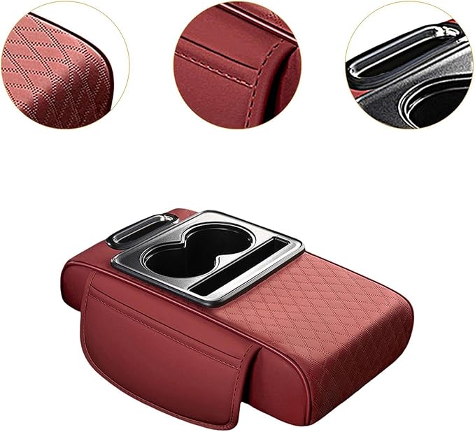 Car Center Console Pad PU Leather Armrest Organizer with Tissue Box Slot for Vehicles, Style I