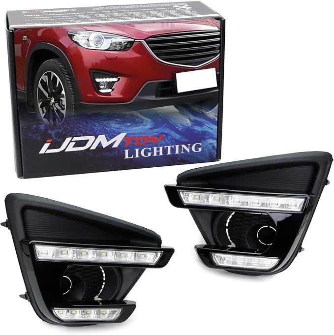 iJDMTOY Xenon White LED Daytime Running Light/Fog Lamps Compatible With 13-16 Mazda CX-5, Direct Double-Row Facelift Design Powered by 10W High Power LED Lights