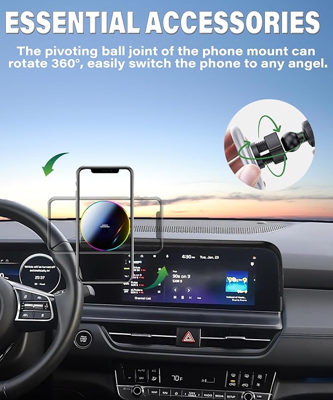 Car Phone Holder for Kia Seltos 2024 2025 Accessories Apply to 8/10.25 Inch Touchscreen 15W Fast Wireless Charger Screen Fixed Clip HandsFree Cell Phone Mount 360° Rotation