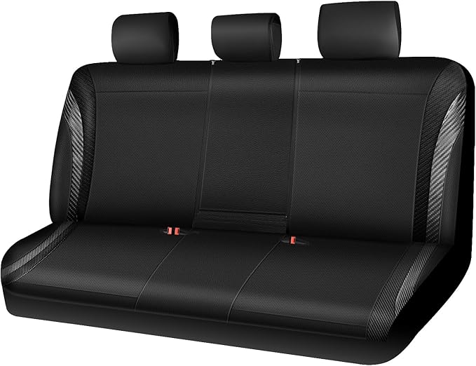 CAR PASS Carbon Fiber Leather Rear Seat Covers,Black Waterproof Back Bench Seat Cover Universal Fit for Cars Sedans SUVs Vans 95% Automotive Interior Backseat Car Covers (Rear,Black)