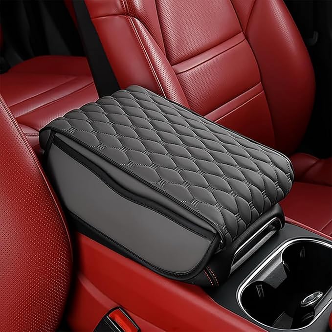 Car Center Console Cushion Pad for Hyundai Elantra 2017-2020, Leather Armrest Box Pad Armrest Cover Arm Rest Cover Pad with 2 Storage Bags Waterproof for Most Vehicles Vehicles SUVs, D/Grey