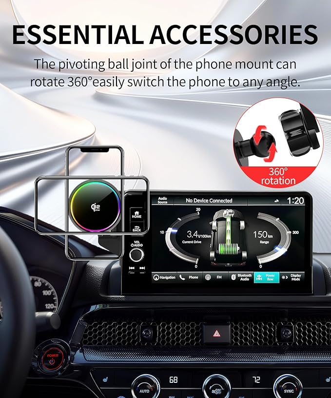Qi2.2 25W Magnetic Car Mount Charger for Honda CR-V 2023-2026/HR-V 2023-2026 Accessories 7/9 Inch Screen Fixed Clip Fast Charging Cell Phone Holder with Cooling Fan＆54W Fast Adapter