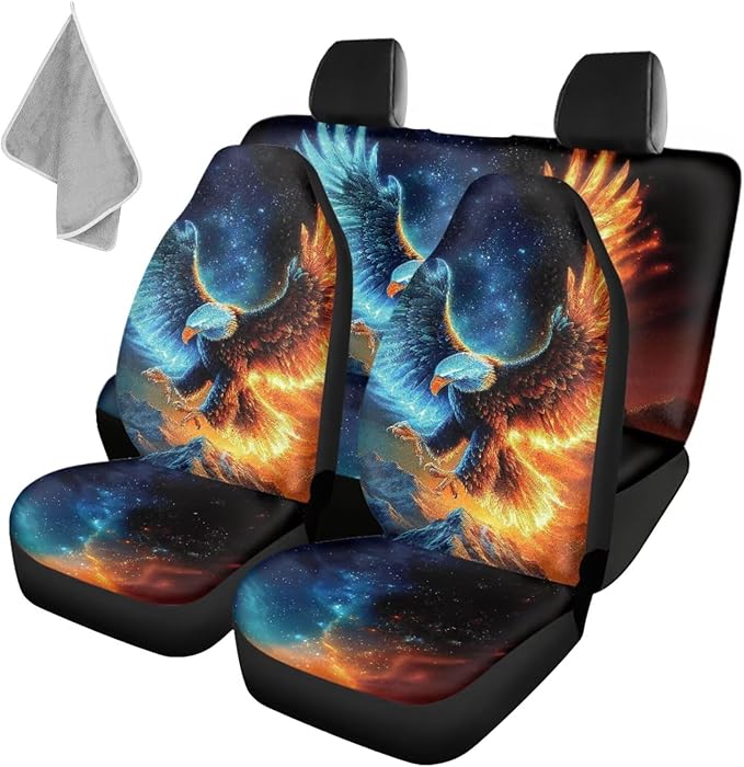 KEIAHUAN Eagle Pattern Full Set Seat Covers for Car Front Seat Covers and Split Rear Bench Seat Covers Washable Stretchy Universal Vehicle Seat Cushion Cover Universal Fit for Cars, Trucks, SUV, Van