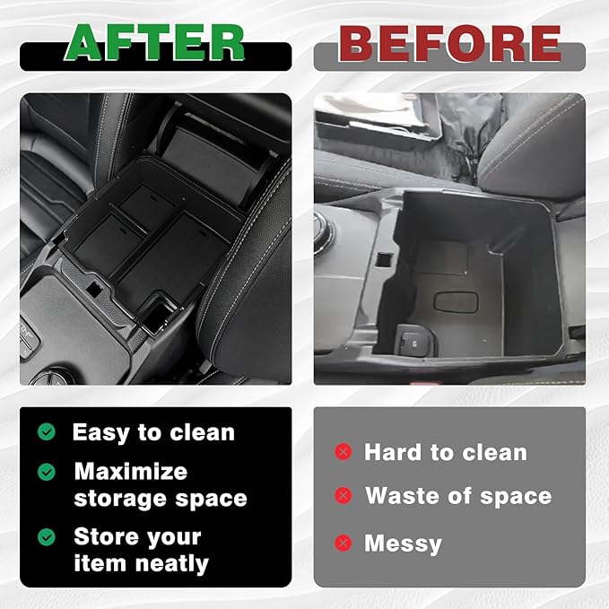 Muslogy Center Console Organizer Compatible with Ford Ranger 2024 2025 2026 & Raptor Accessories Two-Layer Storage Box Insert Tray Secondary Storage Divider Armrest Tray ABS Material Glove Box (Black)