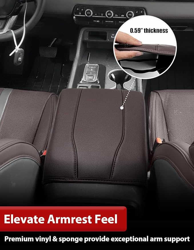 Center Console Armrest Cover for Honda Pilot 2023-2026, Passport 2024-2026, Ridgeline 2024 2025, Durable Middle Console Lid Protector, PU Leather Trim, Anti-Scratch