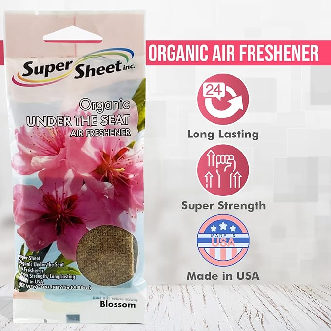 Super Sheet, Organic Under the Seat Car Air Freshener, Long Lasting Fragrance (Blossom, 3 Packs)
