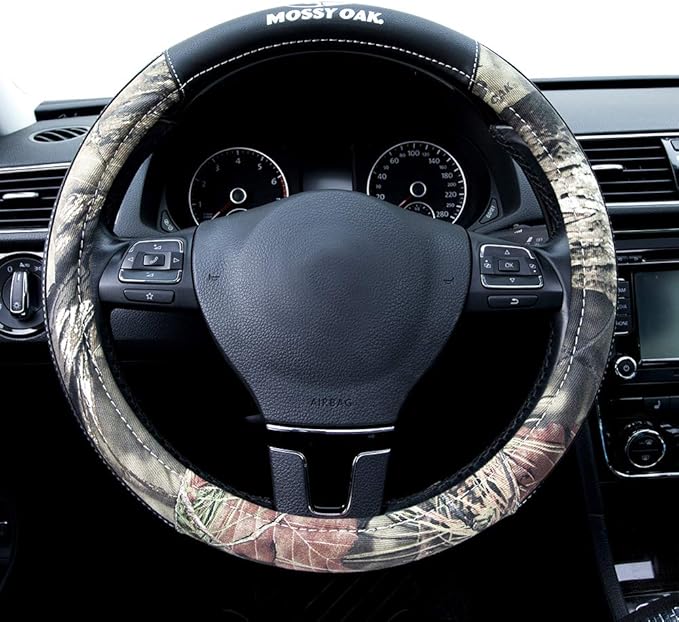 Mossy Oak Camo Steering Wheel Cover, Universal 15 inch - Made with Premium PVC Leather and Cotton Fabric - Official Licensed Product
