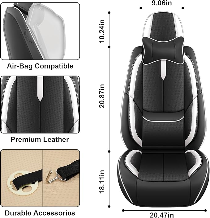 Fit for 98% of Mercedes Benz Car Seat Covers with Headrests, Premium Nappa Leather Seat Cover, Fully Wrapped Protect Modern Style Seat Cover (2-Seat Luxury, Black & White)