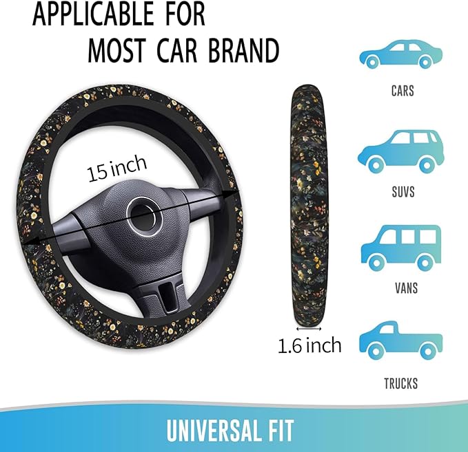 Elastic Steering Wheel Cover Car Accessories Cute Universal 15 Inch Absorbing Sweat Non-Slip Breathable for Woman - Wildflower