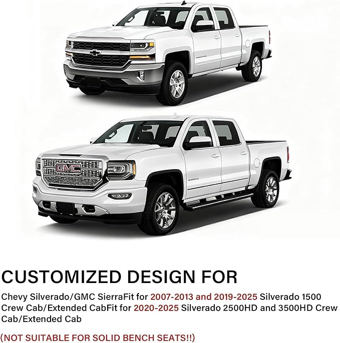Coverado Full Set Seat Covers Faux Leather(Black) Easy Install,Waterproof, Custom Fit Chevy Silverado/GMC Sierra (2007-2013/2019-2025 1500; 2020-2025 2500HD/3500HD) Crew/Double/Extended Cab
