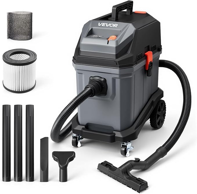VEVOR Commercial Shop Vac, 11 Gallon Wet Dry Shop Vacuum, 5.5 Peak HP Portable with One-Button Self-Cleaning, 1350W Input, 1.25in x 7ft Hose, 20ft Cord, Industrial-Grade for Jobsite, Workshop