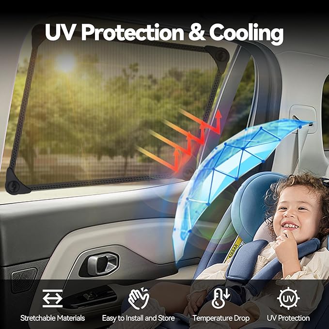 Car Window Shade，1Pack Car Window Shade for Baby,Rear Window Sun Shades Protect Child, Pets from Sun Glare and UV Rayse (39.4"x19.7")