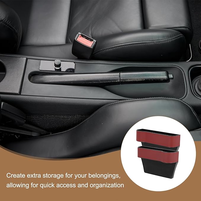 HARFINGTON 2pcs Car Seat Gap Filler Organizer 10.2 x 6.5 x 3.1 Inch ABS+Leather Universal Car Organizer Storage Box Between Seat and Console (Left+Right) with Cup Holders for Phone Keys, Red