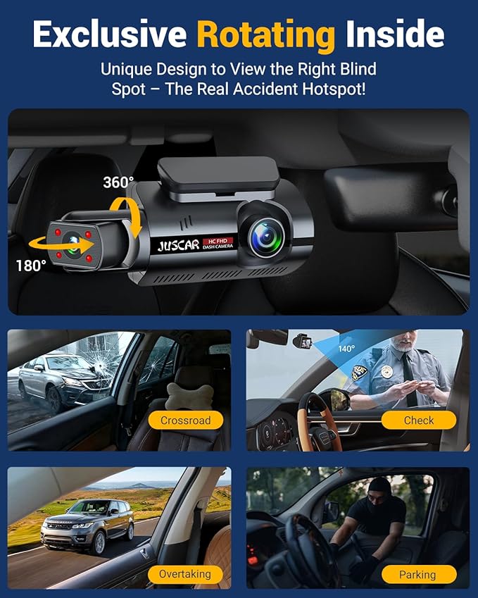 3 Channel Dash Cam with WiFi & GPS, Front and Rear/Inside, Voice Control 4K/2.5K+1080P+1080P Triple Dash Camera for Cars, 3" IPS Touch Screen, Free 32GB Card