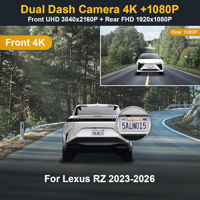 Fitcamx Front 4K+Rear 1080P Dash Cam Adapts for Lexus RX 350 2023-2026 & RX Hybrid 350h 450h 500h, OEM Factory Look, 2 Way HD Video, WiFi & APP, Loop Recording, Gravity Sensor, Easy to Set, 128GB Card