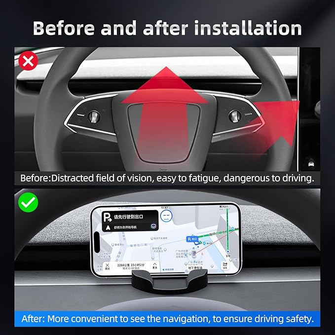 Dashboard Phone Mount for Tesla Model 3 Y Car Cell Phone Holder Silicone Non-Slip Phone Stand Compatible with All Smartphones (2021-2023 Model 3 & 2021-2024 Model Y)