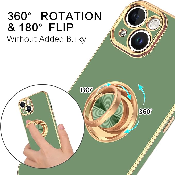 VENINGO Compatible with iPhone 14 Case, Slim Fit Soft 360° Ring Holder Kickstand Magnetic Car Mount Supported Easy Clean Shockproof Protective Cover for iPhone 14 6.1" 2022,Matcha Green