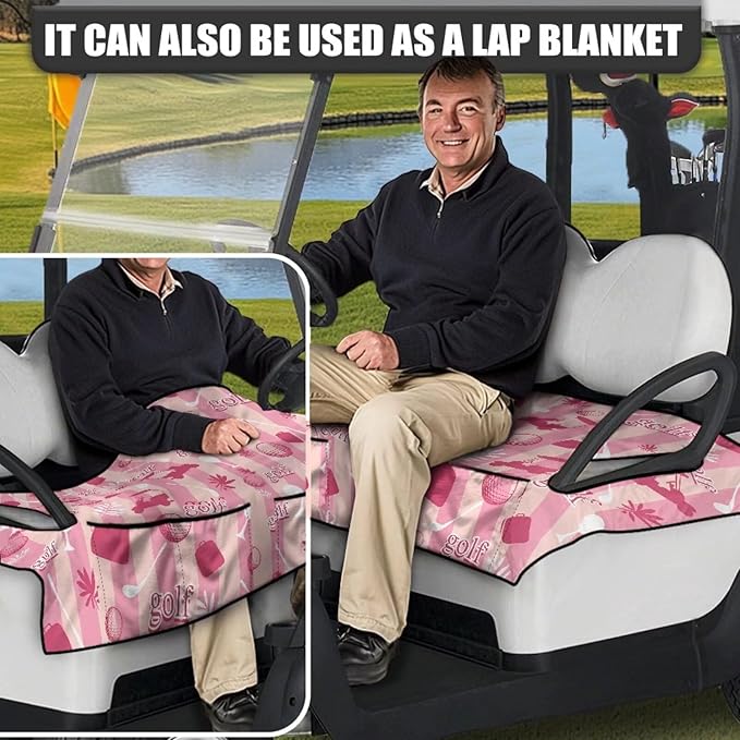 Biyejit Golf Cart Seat Covers with 4 Pockets Golf Cart Seat Towel Blanket Fits 2-Seat Golf Carts, Golf Cart Accessories