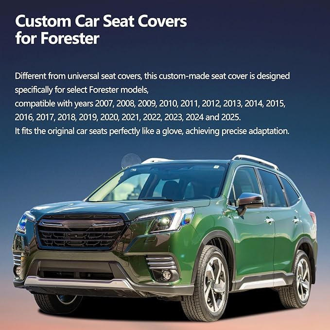 Fit Forester Car Seat Covers for Subaru Forester 2007-2025 2026 - Upgraded Premium Waterproof & Breathable Leather, Airbag Compatible, All-Weather Seat Cushion Protector (Full Set, Black)