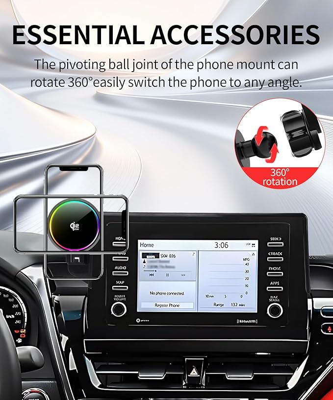 Qi2.2 25W Magnetic Car Mount Charger for Toyota Camry 2021 2022 2023 2024 Accessories, for Fast Charging Cell Phone Holder 7 Inch Screen Fixed Clip with Cooling Fan＆54W Fast Adapter