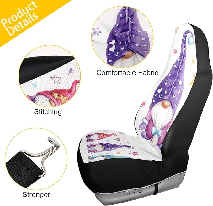 xigua Cute Gnomes Front Car Seat Cover Breathable Waterproof Non-Slip Wearable Car Seat Accessories Easy to Install Automotive Front Protectors for Most Cars Trucks SUV, 2PCS