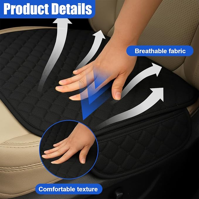 YoRise Comfortable Car Seat Cover, Linen Breathable Anti-Slip Front Bottom Seat Cushion Pad with Storage Pocket, Universal Auto Interior Seats Protector Accessories for Car Truck SUV (Black)