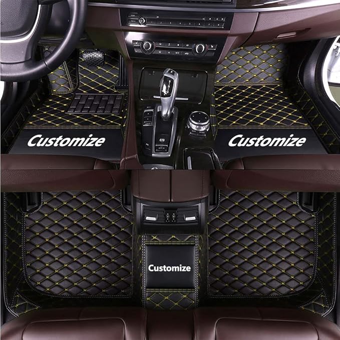 Custom Making Car Floor Mats for 90% Car Model Luxury Leather All Weather Waterproof Anti-Skid Full Coverage Liners (Black Yellow)