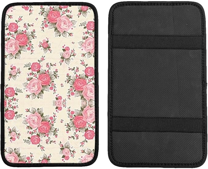 Car Armrest Cover Auto Center Console Pad Arm Rest Cushion Soft Car Accessories Universal for Most Vehicle (Flowered Pattern Design)