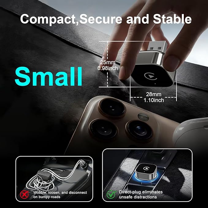 2-in-1 Wireless CarPlay Adapter for Apple iPhone & Android Auto - Wired CarPlay to Wireless Device, T-Shaped for Car USB Plug and Play Auto Reconnect, Auto-Connect, No Delay [2026 Upgraded]