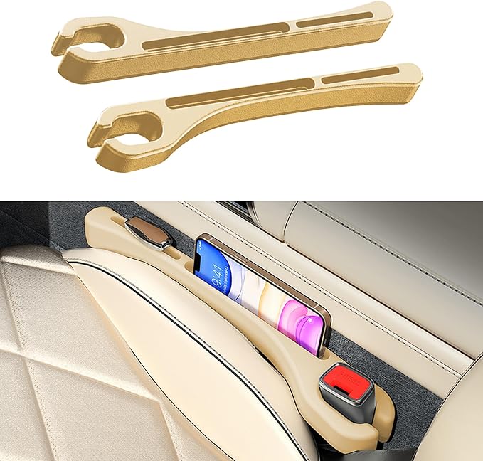 2PCS Car Seat Gap Filler，Gap Stopper Fill Gap Between Seat and Console，Built-in Recessed Storage Organizer，Universal for Most Cars Trucks SUVs to Stop Things from Dropping（Beige）