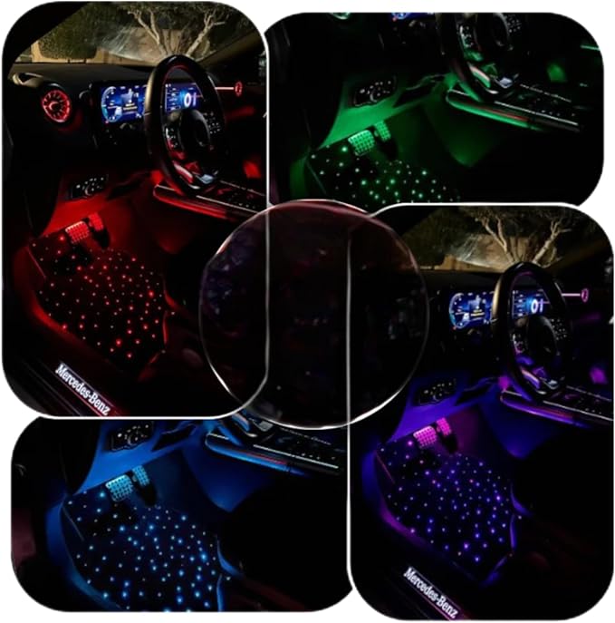 Starlight LED car Floor mat - Universal Type, Equipped with Remote Control Environment RGB Lighting kit, Waterproof and Washable, Vehicle Multi-Color Starlight Effect, Creating a Romantic Atmosphere