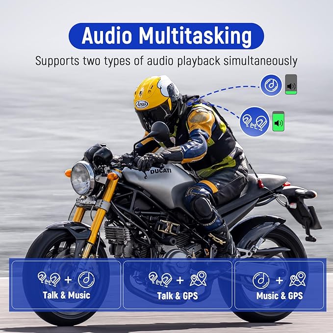 LEXIN MeshCom Motorcycle Helmet Bluetooth Headset, 24 Riders Mesh Communication System, Dual Chips with Audio Multitasking/Music Sharing/1100mAh Battery/FM Radio/Noise Reduction/Waterproof, Dual Pack