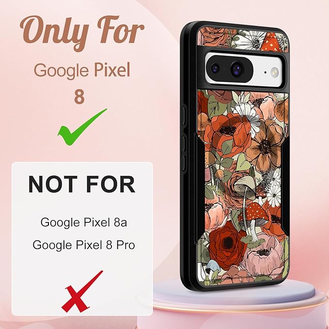 for Google Pixel 8 Case 6.2 Inch - Compatible with MagSafe Women Girls Cute Magnetic Protective Cover Girly Mushroom Flower Heavy Duty Shockproof Design for Google Pixel 8 Phone Cases