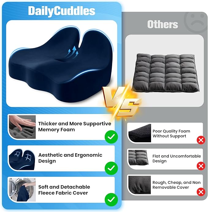 Seat Cushion, Chair Cushions for Office Chairs/Desk Seats/Wheelchair - Hip&Sciatica&Tailbone Pain Relief Memory Foam Office Chair Cushion for Long Sitting Office Workers (Blue, X-Large)