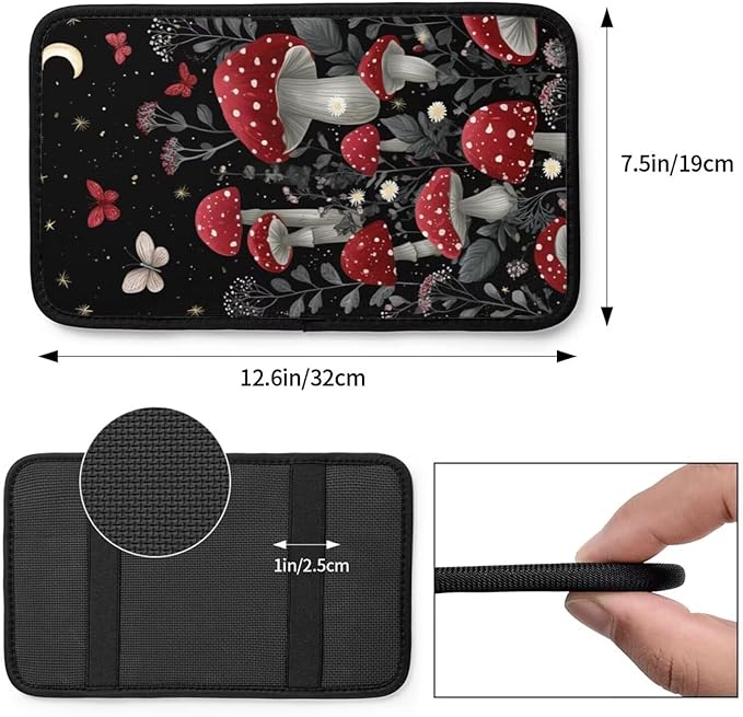 Car Center Console Armrest Cover Cute Mushroom Arm Rest Box Lid Cushion Pad Fantasy Butterfly Middle Console Arm Rest Covers Accessories