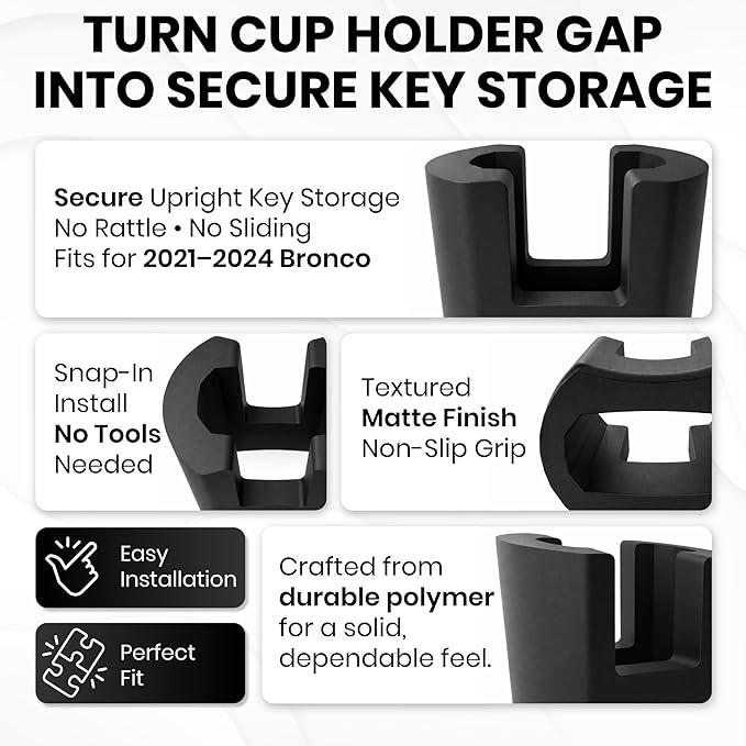 Key Fob Holder for Ford Bronco Sport 2021 2022 2023 2024 2025 Center Console Cup Holder Insert Key Organizer Interior Accessories for Bronco Sport